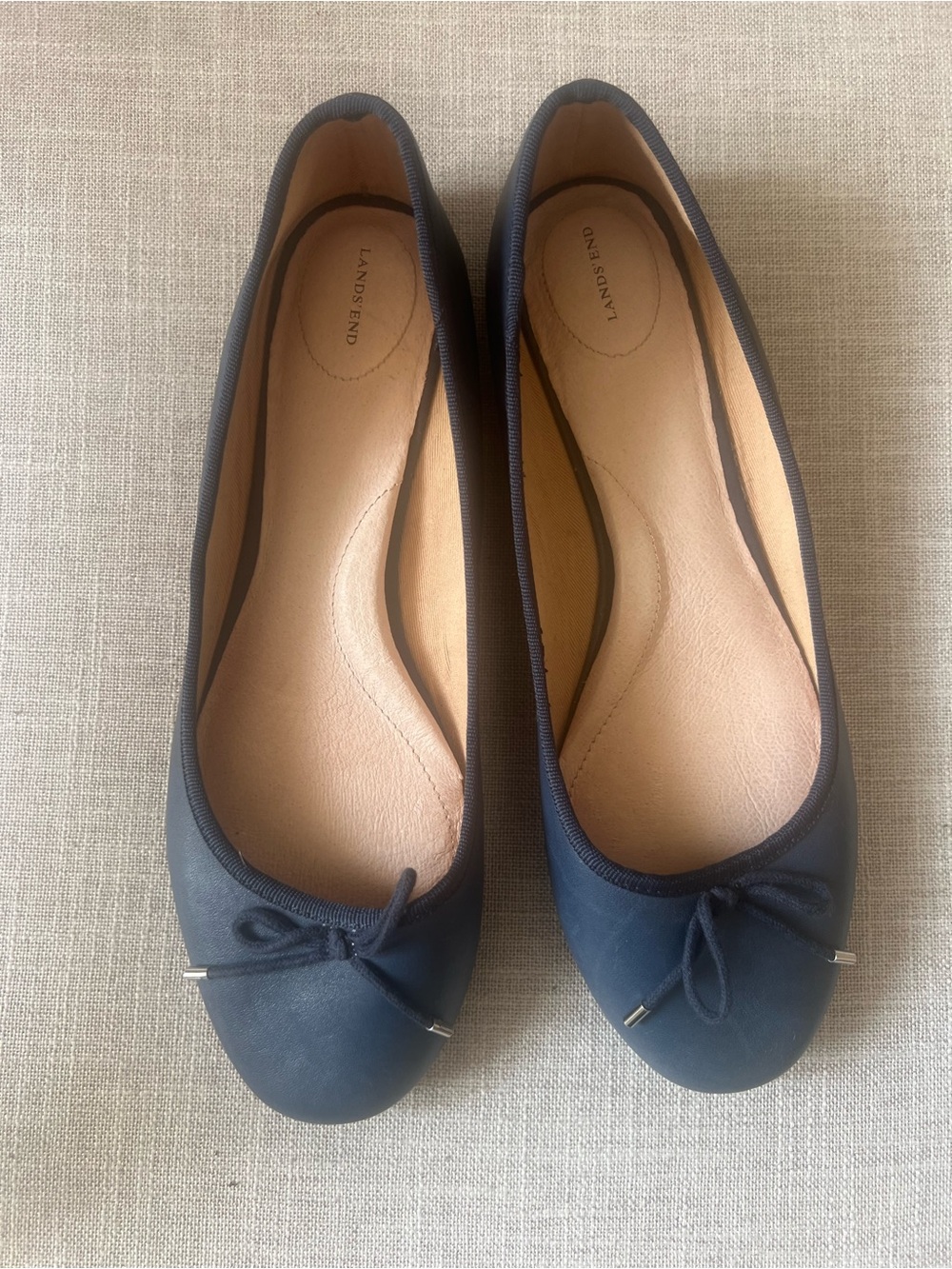 Lands' End dusty blue Ballet Flats, size 10, office, casual, dressy bow detail